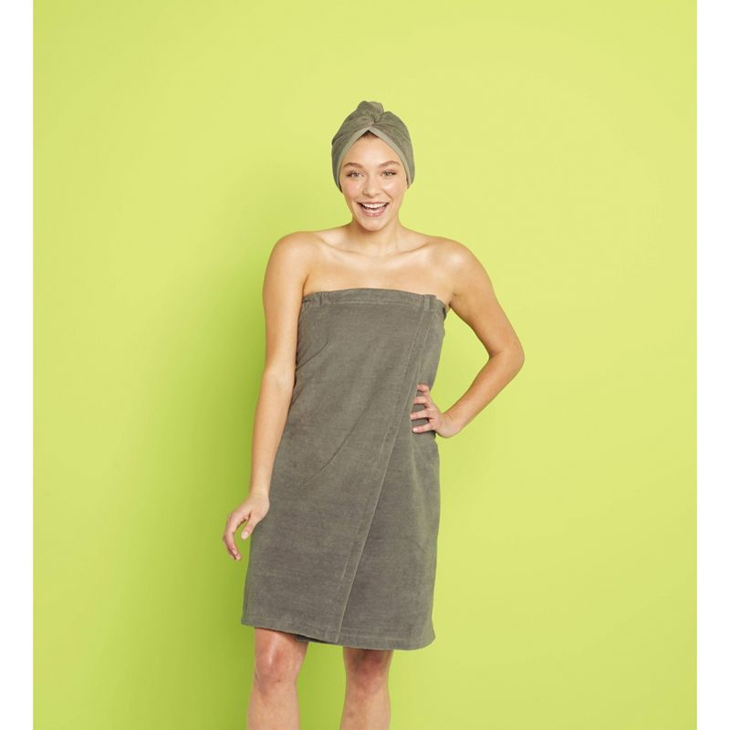 Bath Body Wrap Gray - Room Essentials™: Cotton Terry Shower Wrap, Hook & Loop Closure, OEKO-TEX Certified