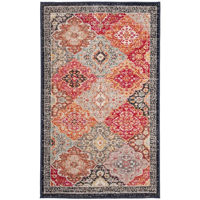 Montage MTG281 Power Loomed Indoor/Outdoor Accent Rug - Red/Aqua - 3'x5' - Safavieh