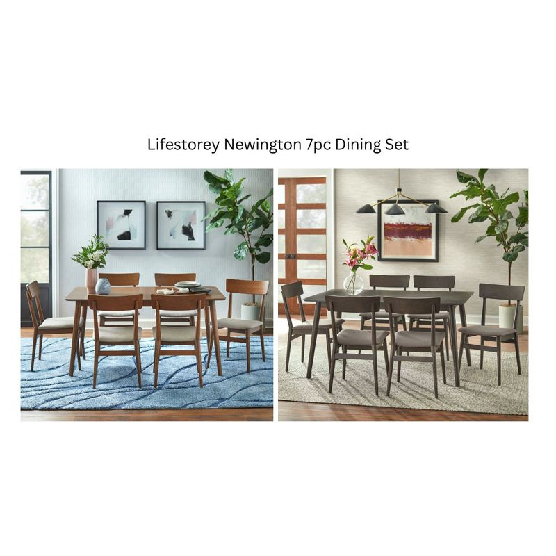 Lifestorey 6pc Newington Mid-Century Dining Set with Bench Walnut/Mocha : Rectangle Table, Upholstered Chairs