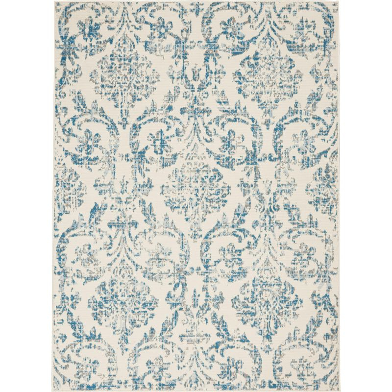 Nourison Jubilant 5'3" x 7'3" (5' x 7') Ivory/Blue Area Rug Farmhouse Vintage Damask by Nourison
