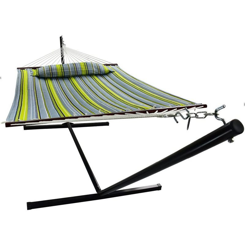 Sorbus 2-Person Stylish Hammock with Stand- 53" Large Cotton Outdoor Hammock- Spreader bars & Pillow Included- Heavy Duty 450lbs