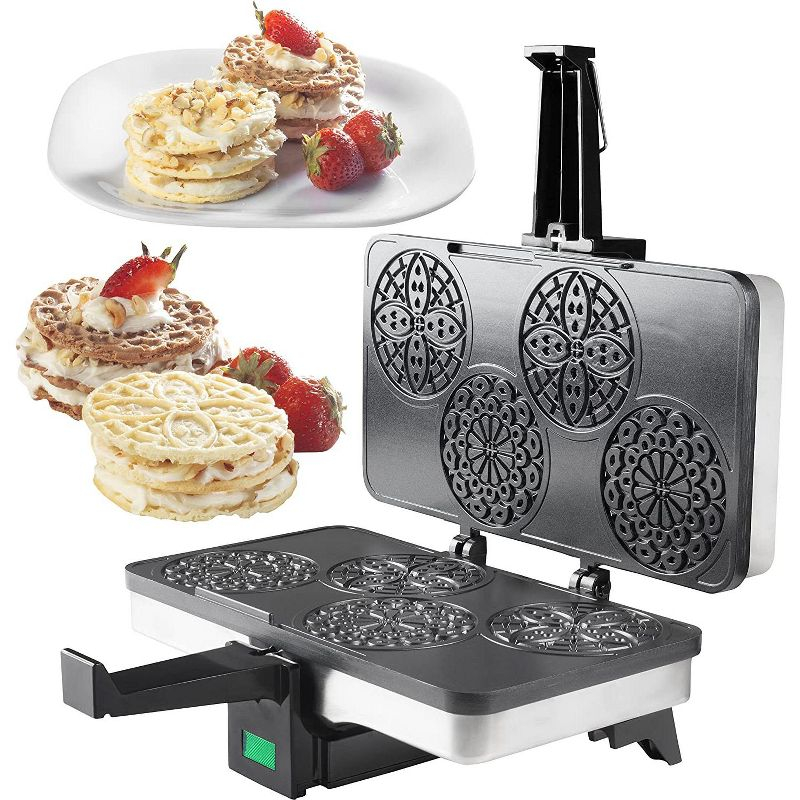 CucinaPro Piccolo Pizzelle Baker- Nonstick Electric Press Makes 4 Mini Cookies at Once w Recipe Guide - Fun Baking Supplies for Parties & Desserts