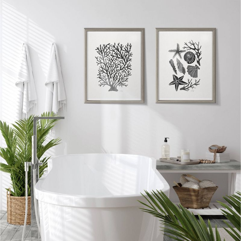 16" x 20" Blake Seashells Black by Cat Coquillette Framed Printed Glass Gray - Kate & Laurel All Things Decor