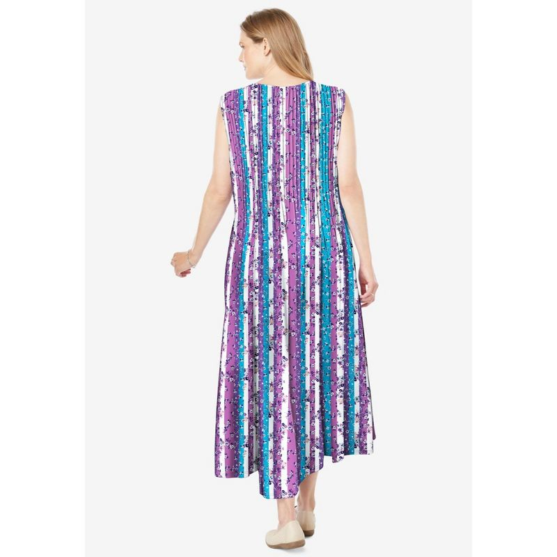 Woman Within Women's Plus Size Pintucked Sleeveless Dress - L, Pretty Violet Floral Stripe