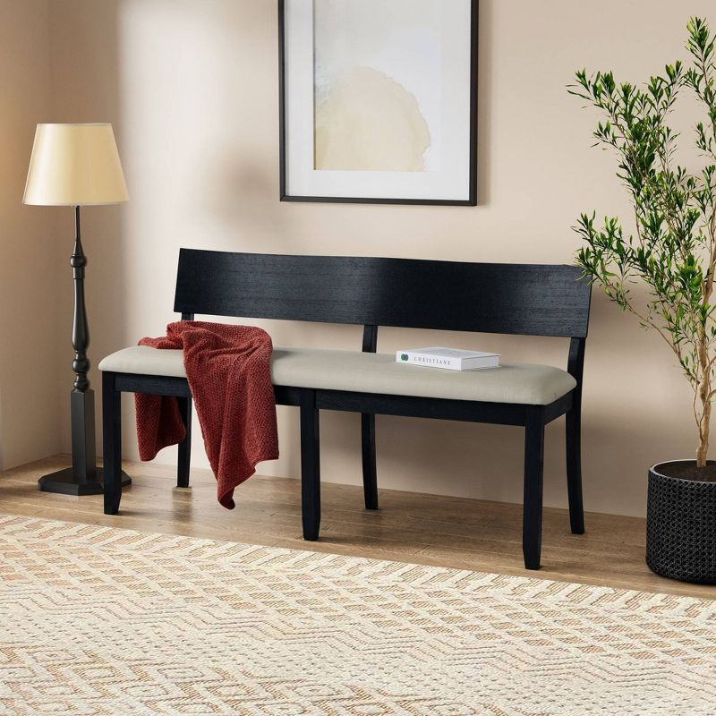 Boraam Capella Cream Fabric Dining Height Bench Matte Black