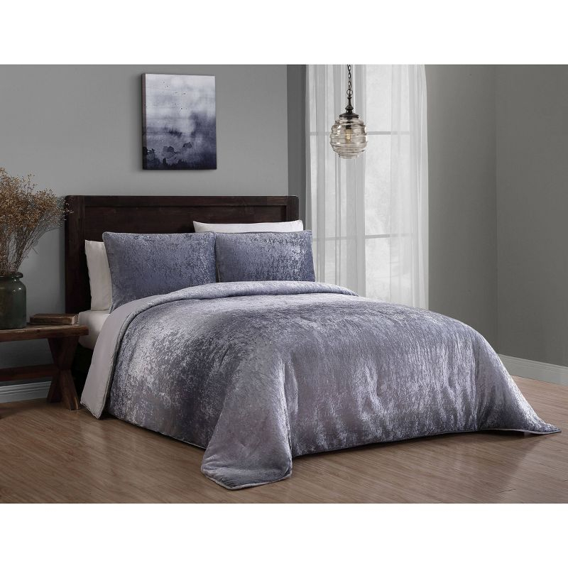 3pc Queen Bradshaw Ombre Velvet Comforter Set Gray - Geneva Home Fashion
