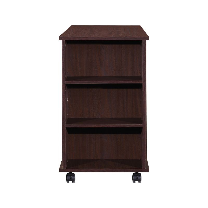 AndMakers 3-Drawer 39in. W Rolling Lateral Walnut Filing Cabinet with Locker and Open Storage Shelves for Home Office and Kids Room