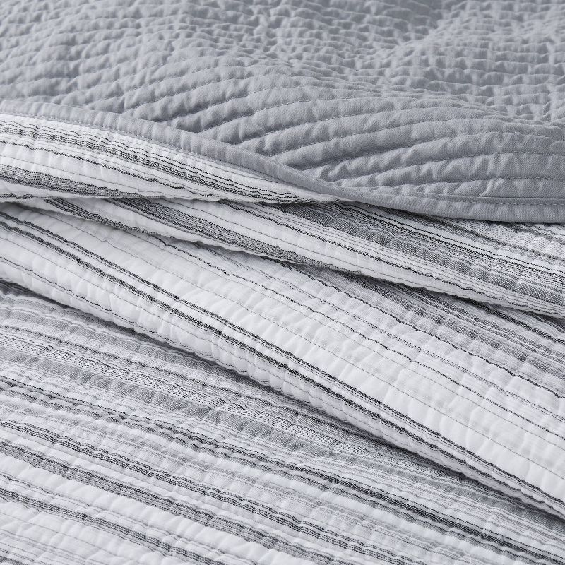 Brooklyn Loom 3pc Full/Queen Noah Stripe Yarn Dye Quilt Set Gray: Cotton Microfiber, Woven Texture, Machine Washable