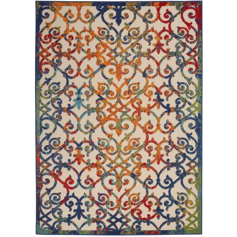 Nourison Aloha Contemporary Scroll Flatweave High-Low Indoor Outdoor Area Rug Multicolor 3'6" x 5'6"