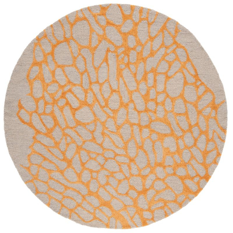 Blossom BLM695 Hand Hooked Indoor Area Rug - Grey/Orange - 6' Round - Safavieh