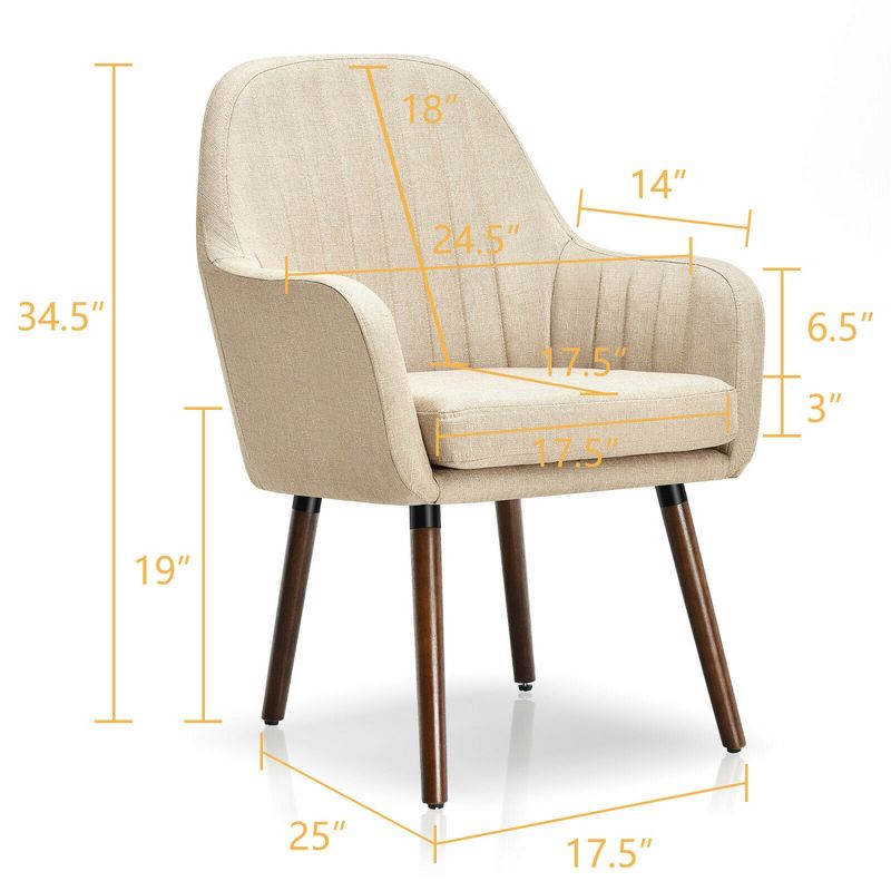 Costway Set of 4 Accent Chairs Fabric Upholstered Armchairs w/Wooden Legs Beige