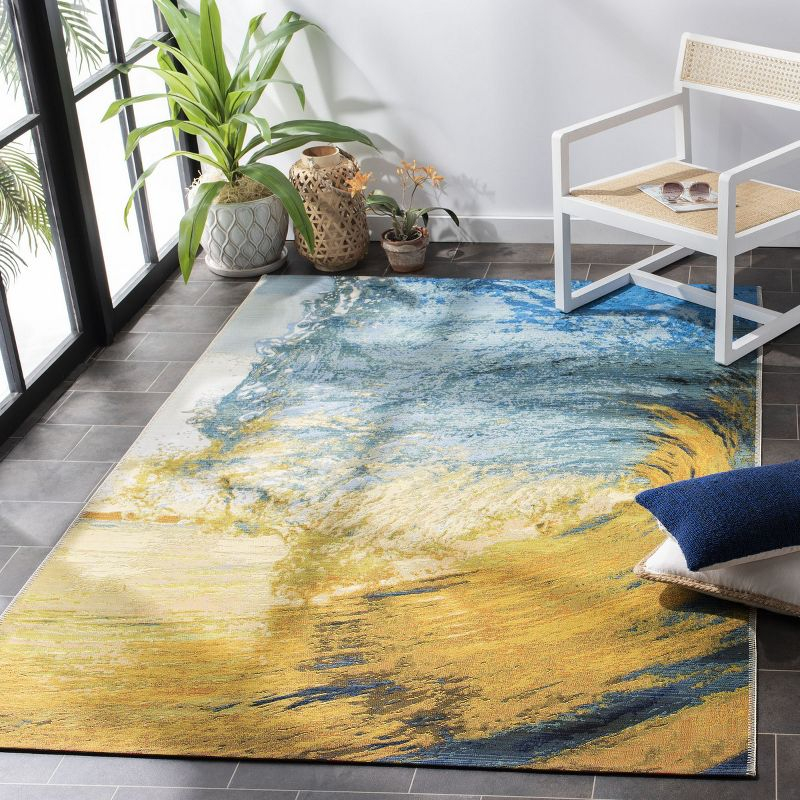 Barbados BAR510 Power Loomed Indoor/Outdoor Area Rug - Blue/Gold - 5'3"x7'6" - Safavieh.