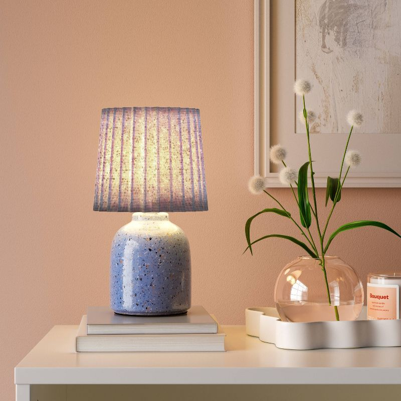 Mini Printed Ceramic Base Table Lamp with Printed Pleated Shade Blue - Room Essentials™