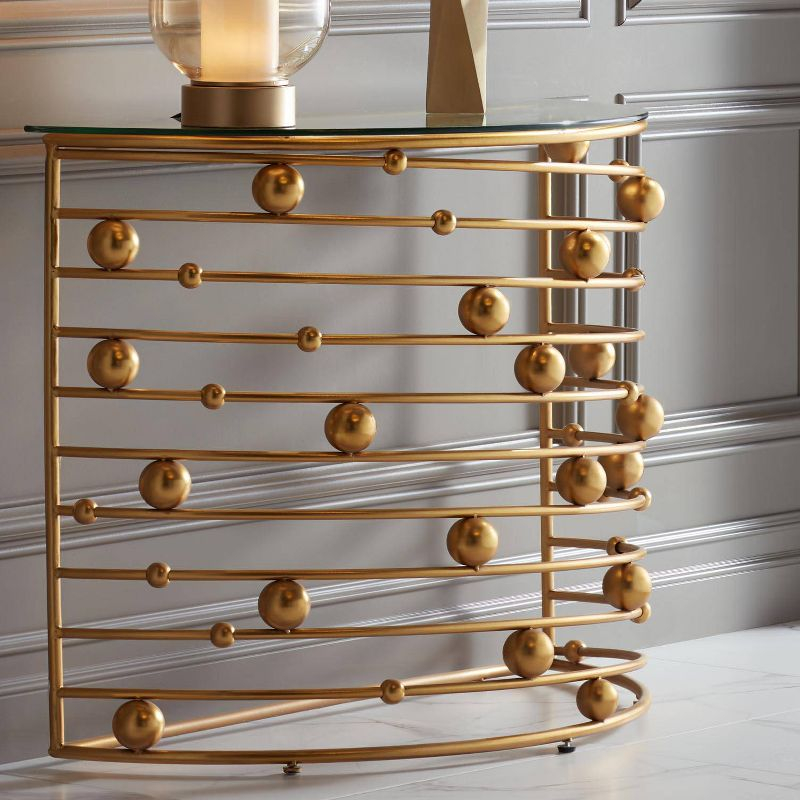 55 Downing Street Liam Modern Metal Console Table 36 3/4" x 15 5/8" Gold Mirrored Tabletop Rail Bead for Living Room Bedroom Bedside Entryway Office