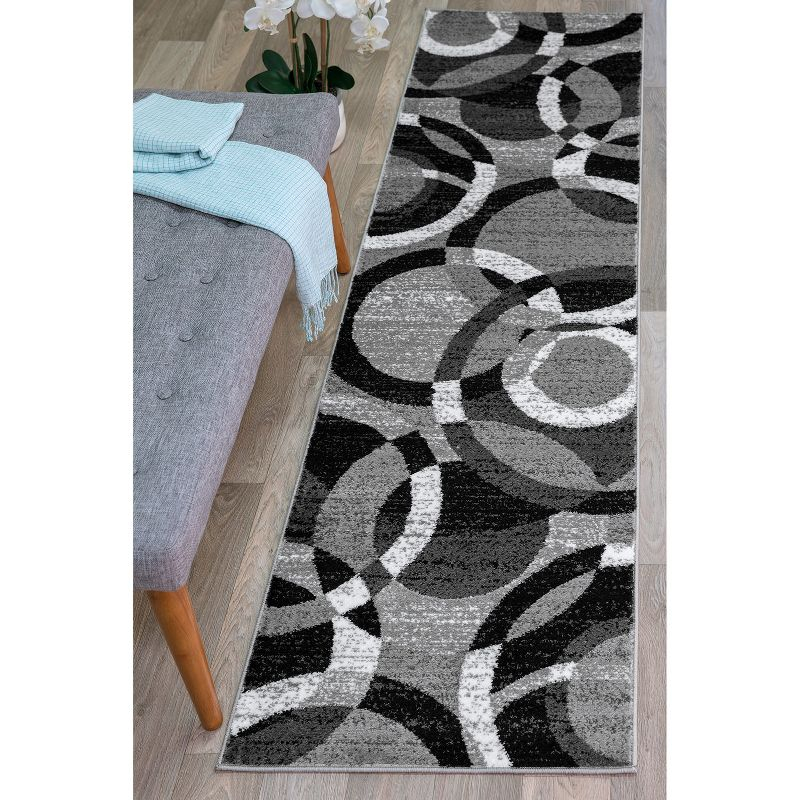 World Rug Gallery Geometric Circles Gray 2' x 7' Runner Rug