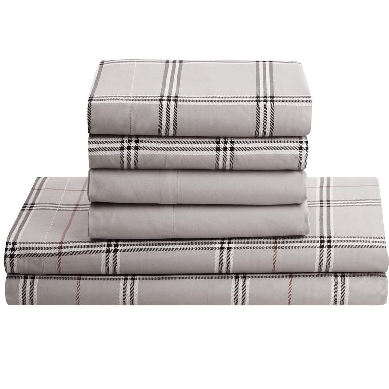 Nestl Printed Sheet Set, 6 Piece Soft Bed Sheets, Cal King Size Sheets, Burberry Grey