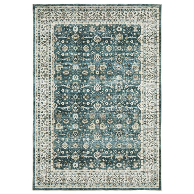 Oriental Weavers Sumter SUM08 Teal/ Ivory Indoor Area Rug - 5' x 7'