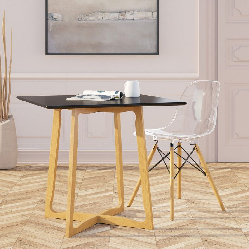 LeisureMod Cresco Mid-Century Modern Acrylic Dining Chair with Wooden Dowel Eiffel Legs – Kitchen & Dining Room Chair, Clear