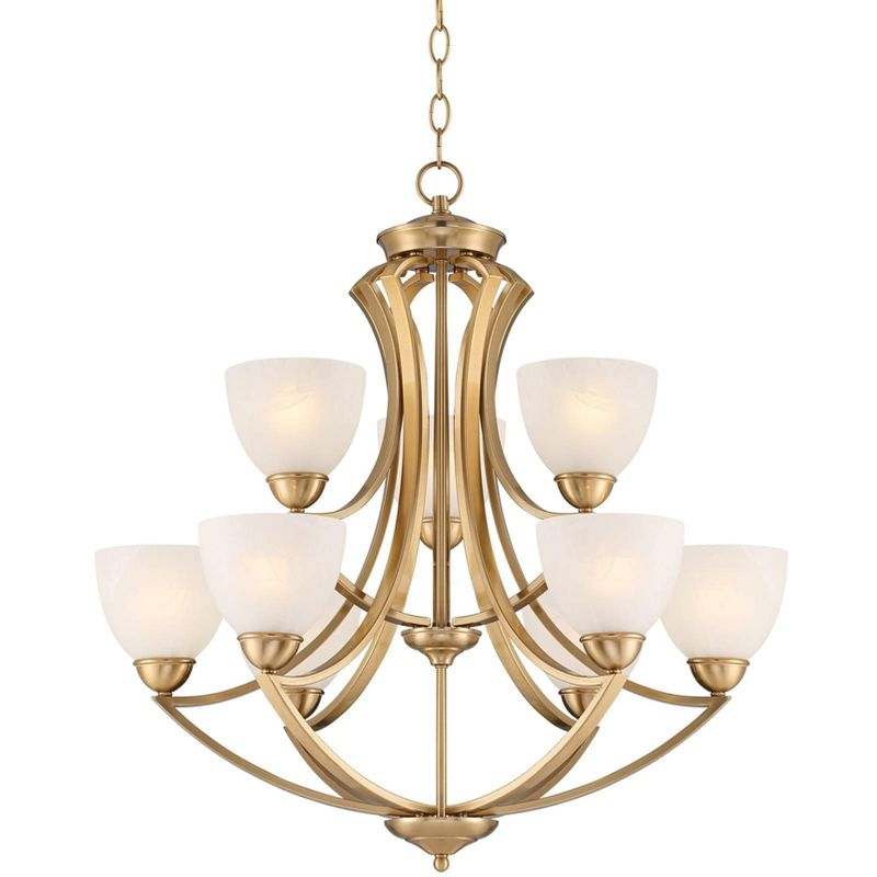 Possini Euro Design Milbury Soft Gold Chandelier 30" Wide Industrial Tiered White Glass Shade 9-Light Fixture for Dining Room House Kitchen Island