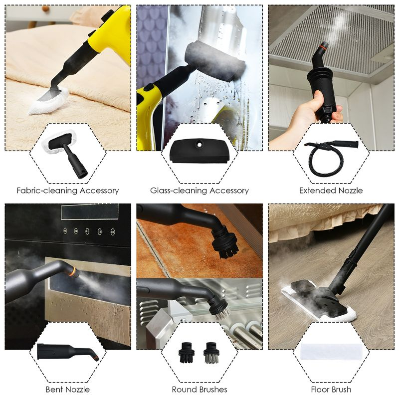 1400W Multipurpose Pressurized Steam Cleaner Mop W/ 17 Pieces Accessories Yellow