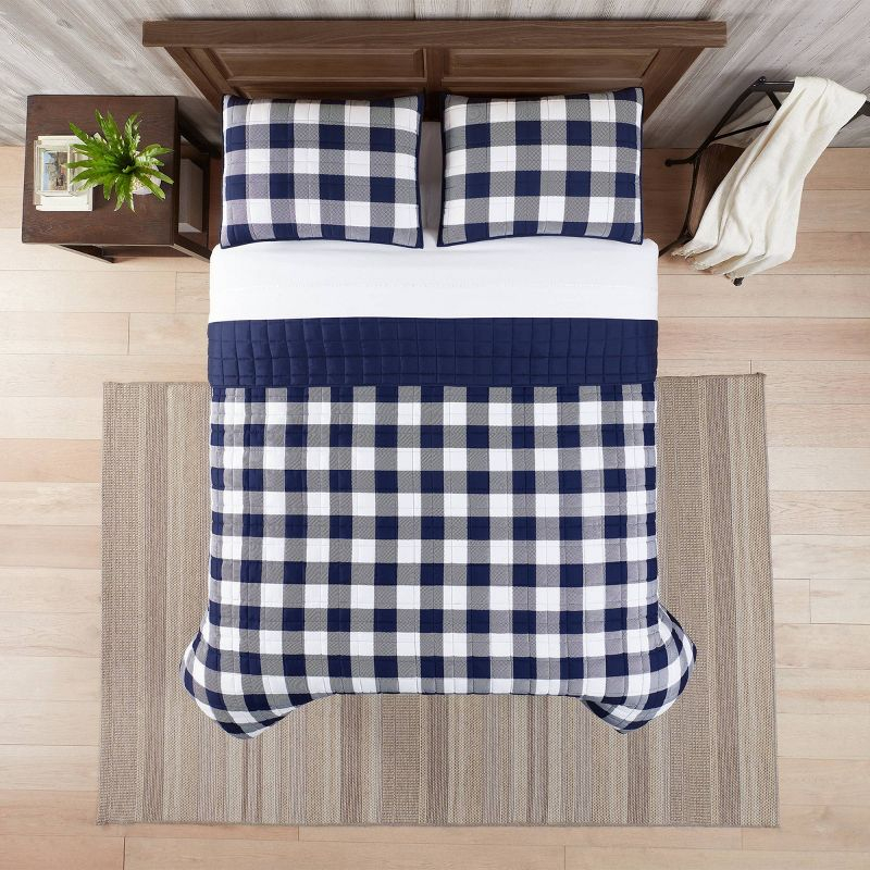 2pc Twin/Twin Extra Long Alex Buffalo Check Plaid Printed Quilt Set Navy/White - Serta: All Ages Comfort, Machine Washable