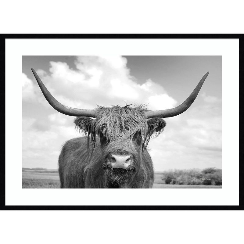 41" x 30" Highland Cow On the Ranch by Andre Eichman Framed Wall Art Print Black - Amanti Art: Modern Decor, Animal Photography