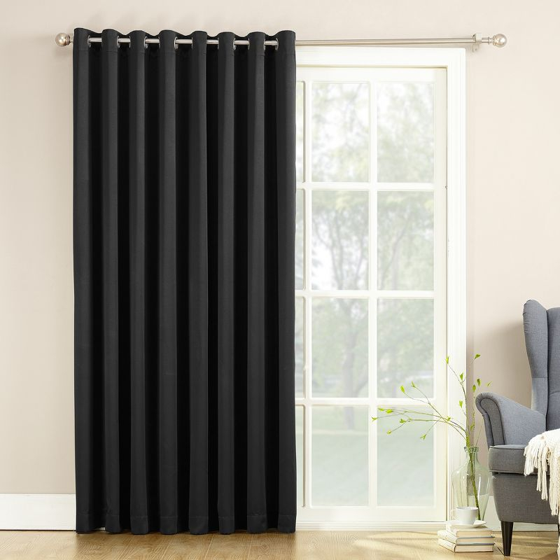 100"x84" Sun Zero Room Darkening Seymour Grommet Sliding Patio Door Curtain Panel Black: Modern Thermal Insulated