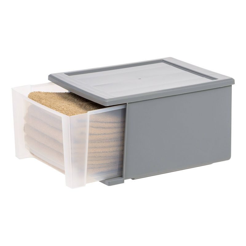 IRIS 17.1pk 5qt Stacking Drawer: Plastic Storage, Stackable Utility, Clear & Gray, Universal Placement, 1 Drawer