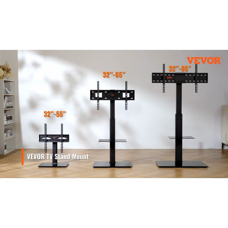 VEVOR Mobile TV Stand, Mobile TV Cart for 23 to 60 inch TVs, Height Adjustable Portable TV Stand with Wheels, with A Tray for Audio-Visual Devices