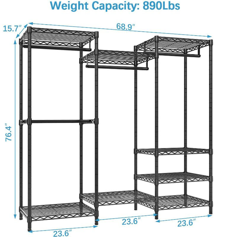 VIPEK V5 6 Tiers Wire Garment Rack Portable Closet Wardrobe, Max Load 890LBS, Black