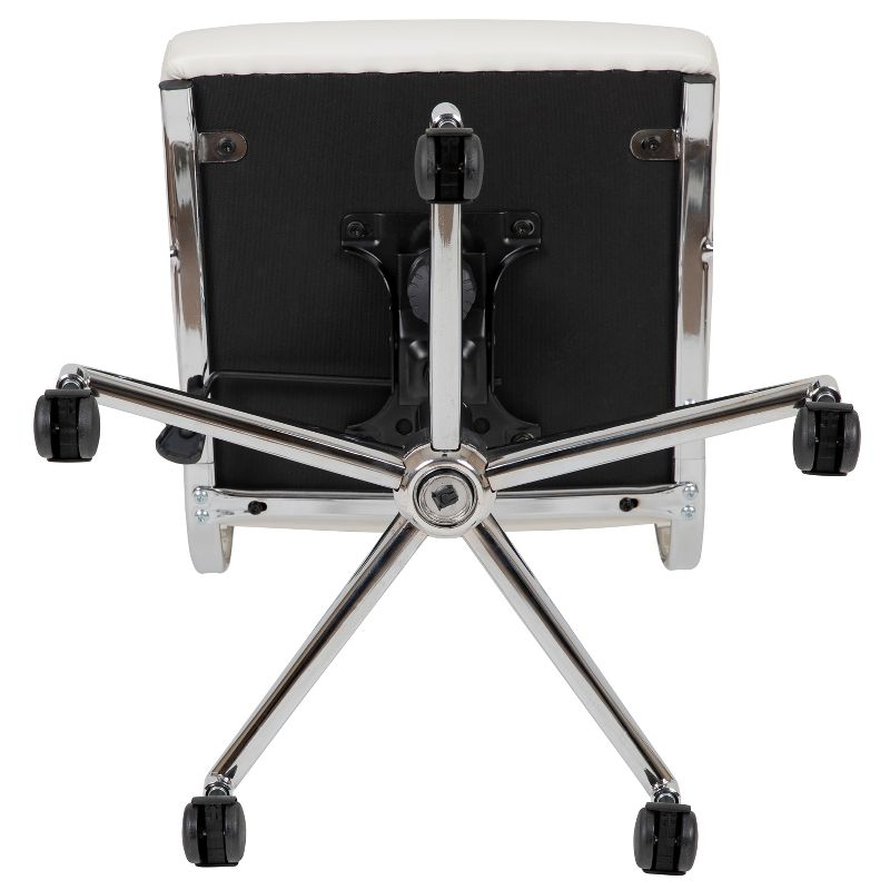 Merrick Lane White Ergonomic Swivel Office Chair Ribbed Faux Leather Back and Seat Mid-Back Armless Computer Desk Chair with Chrome Base