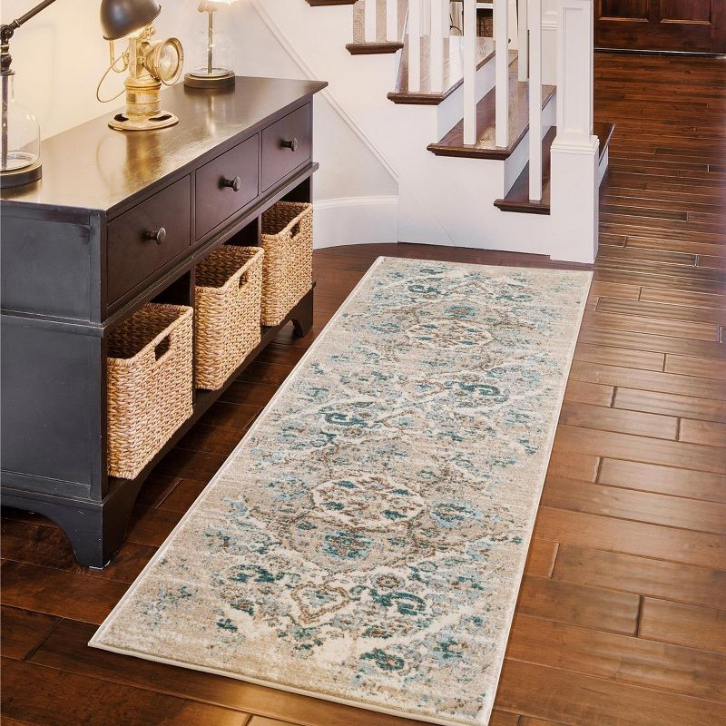 Luxe Weavers Victoria Collection Cream 2x7 Floral Area Rug