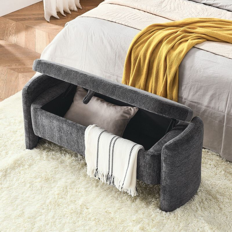 Wrought Studio™ Oval Ottoman Orange Storage Bench Chenille Fabric Bench