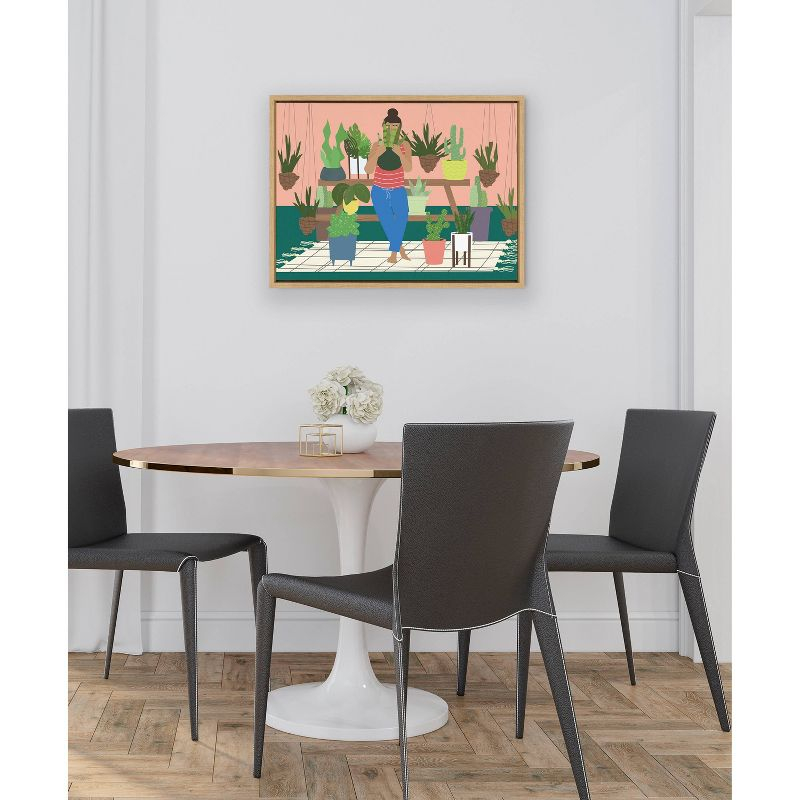 Kate & Laurel All Things Decor 18" x 24" Sylvie Plant Lady Framed Canvas by Queenbe Monyei Natural : Modern Style, Digital Nature Art
