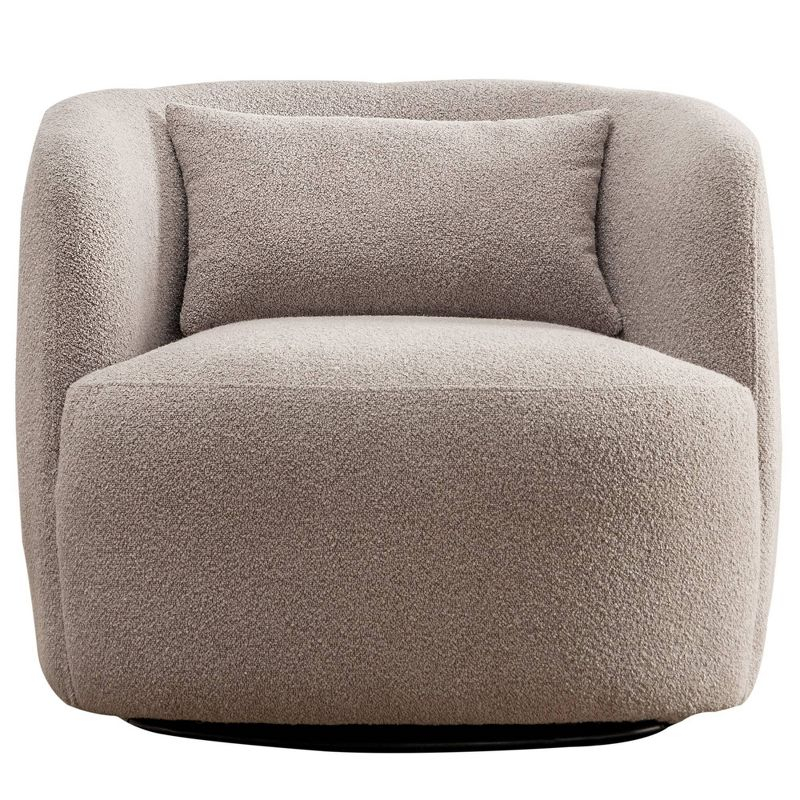 Boucle Upholstered Swivel Armchair Taupe - Kinwell: Pine Frame, 360° Metal Base, 300 lbs Capacity