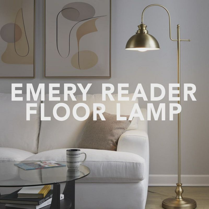 LumiSource Emery Industrial Floor Lamp in Nickel: Modern Arc Design, UL Listed, Metal Shade
