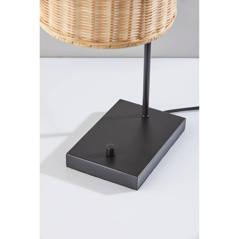 Adesso Bahama Table Lamp Dark Bronze: Inverted Basket Shape, Rattan Shade, ETL Listed, No Assembly Required