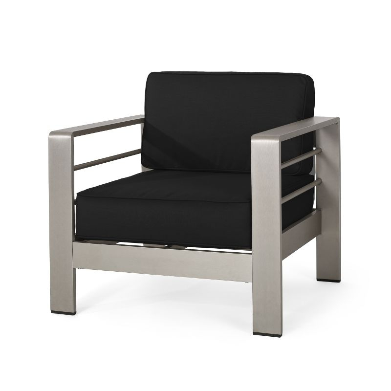 Christopher Knight Home Cape Coral Outdoor Aluminum Club Chairs with Sunbrella Cushions, Silver/Black