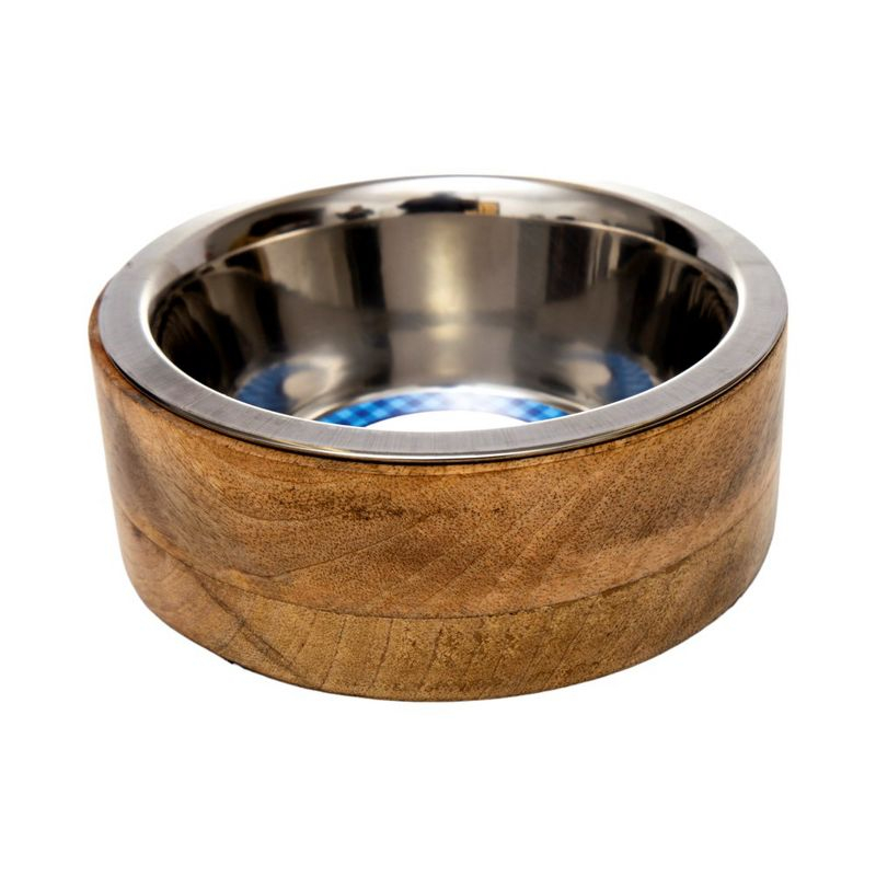 Country Living Stainless Steel Dog Bowl with Cylindrical Mango Wood Holder, Durable & Stylish Dish, Sustainable Dog Feeding Solution (1 Pint)