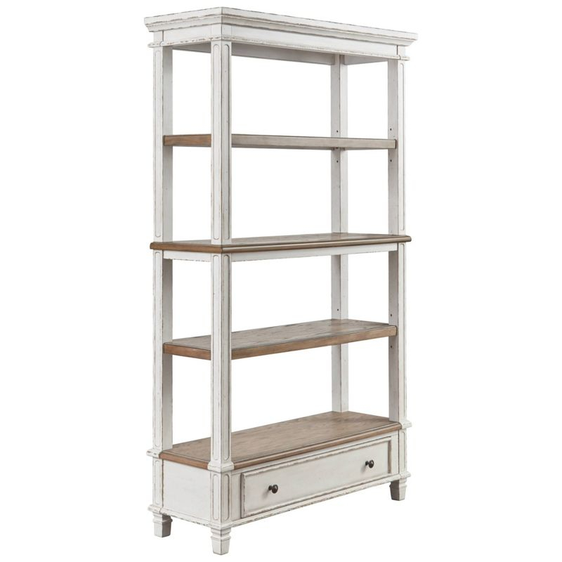 75" Realyn Bookshelf - Signature Design by Ashley: Cottage Style, Antiqued Two-Tone Finish, Open Shelves