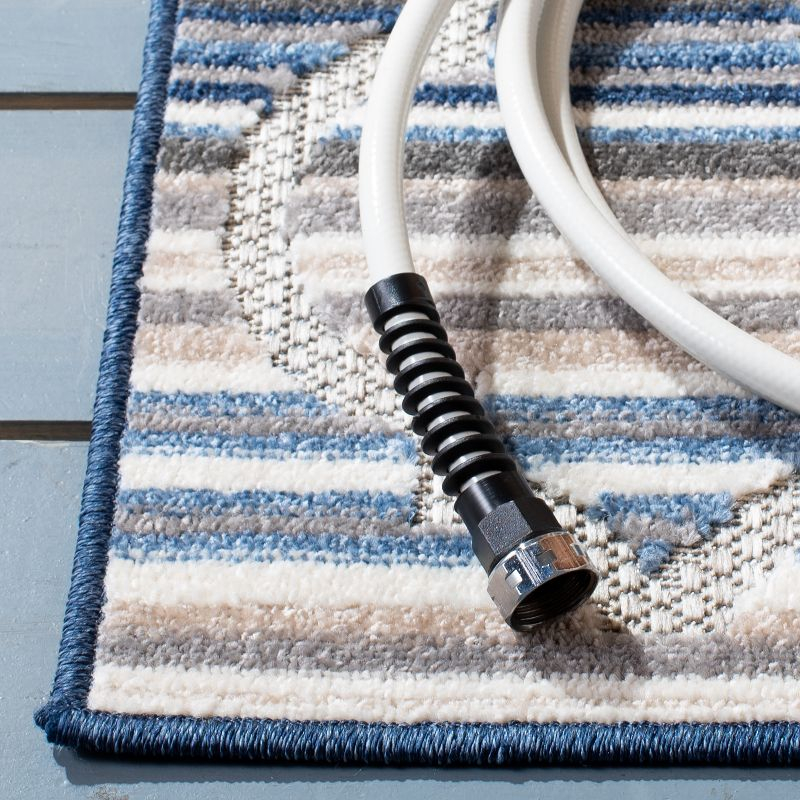 Cabana CBN333 Power Loomed UV Resistant Indoor/Outdoor Accent Rug - Blue/Grey - 3'x3' - Safavieh