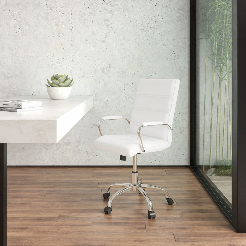 Emma and Oliver Mid-Back White LeatherSoft Executive Swivel Office Chair with Chrome Frame/Arms
