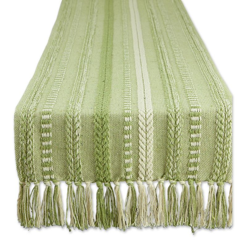Design Imports  Braided Stripe Jacquard Fringe Table Runner, 15X108", Antique Green