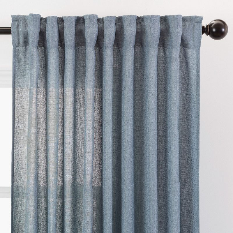 Chanasya 2pk Faux Belgian Flax Semi Sheer Window Curtain Panels - Set of 2 - 52 x 96 Inches Long - Dark Blue