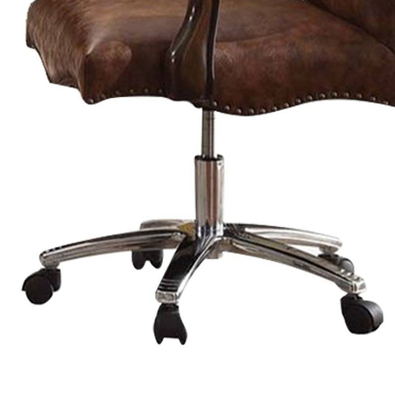 27" Versailles Active Sitting Chair Two Tone Light Brown PU and Cherry Oak - Acme Furniture: Faux Leather, Metal Frame, No Tools Assembly
