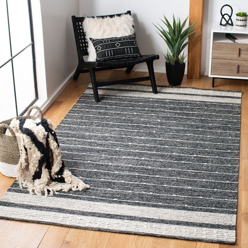 Striped Kilim STK509 Hand Woven Area Rug - Black/Ivory - 3'x5' - Safavieh.