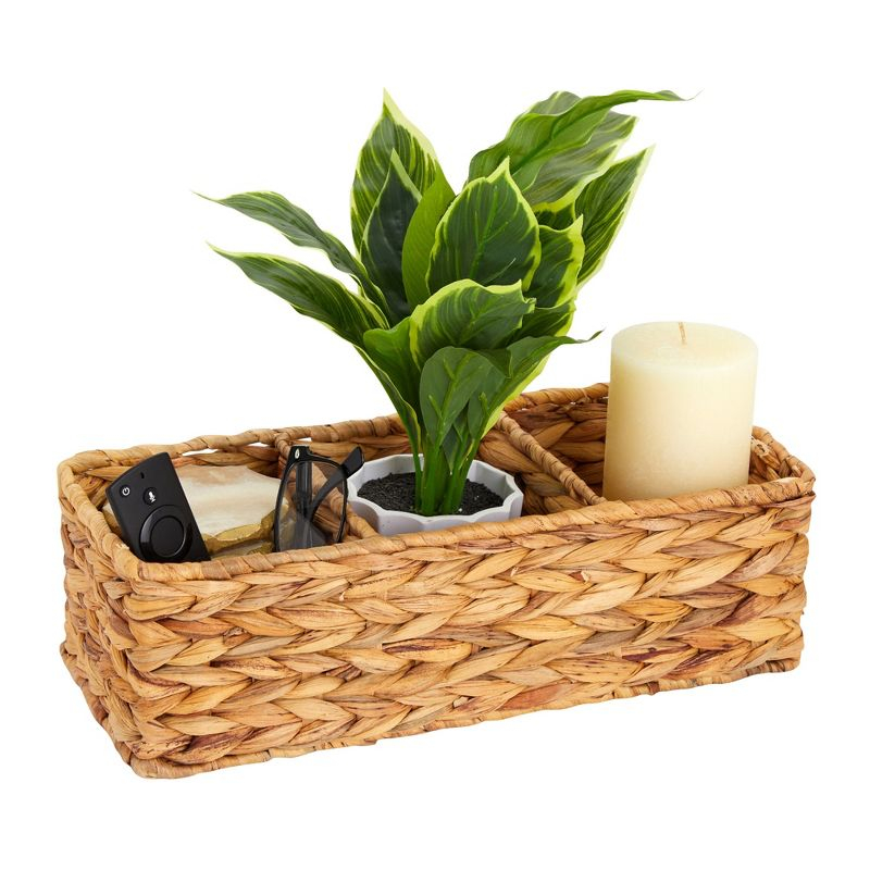 Farmlyn Creek 3-Section Wicker Baskets for Shelves, Water Hyacinth Storage Baskets for Bathroom Organizing, 2-Pack