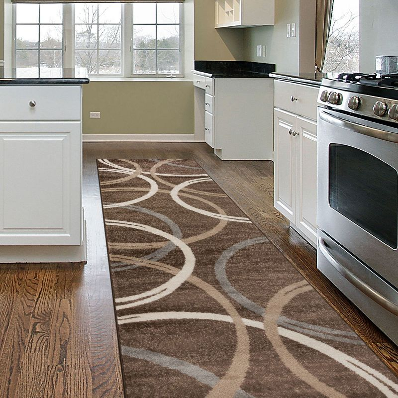 World Rug Gallery Contemporary Abstract Circles Design Brown 2' x 7' Runner Rug