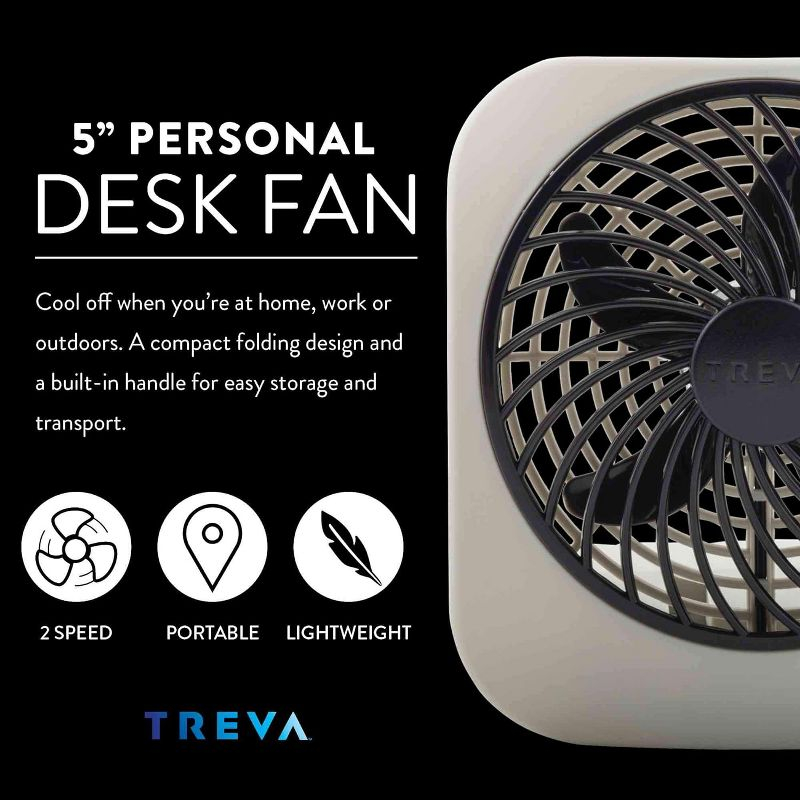 O2COOL Treva 5 Inch Battery Powered Portable Desk Fan - Gray