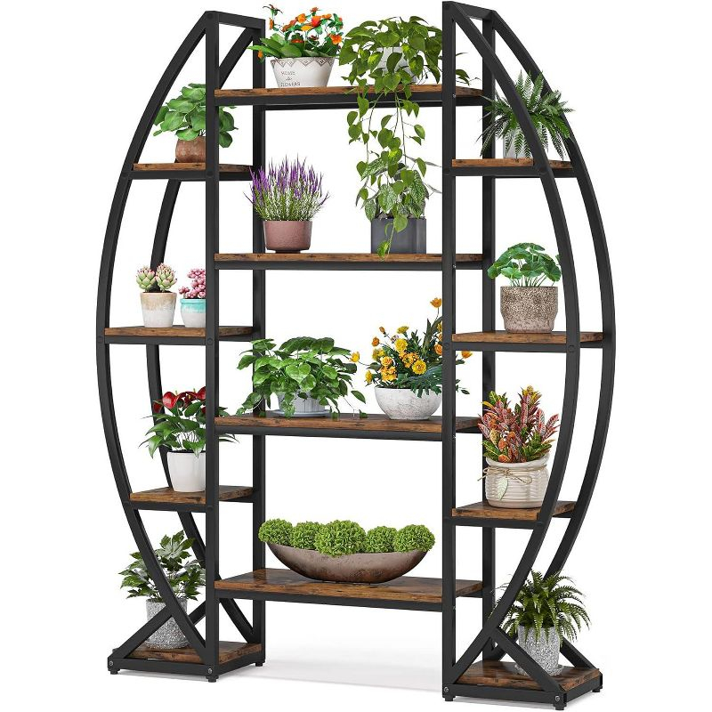 Tribesigns 5 Tier Plant Stand, Half-Moon Shaped Large Plant Shelf, Curved Oval Flower Pot Rack for Living Room, Balcony, Patio, Garden, Brown